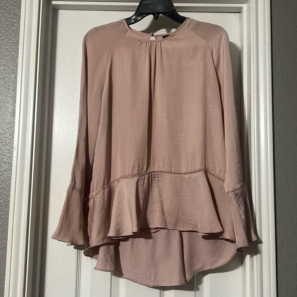 Sz M Mossimo Women's Dusty Pink High Low Hem Crew Neck Bell Sleeve Tunic